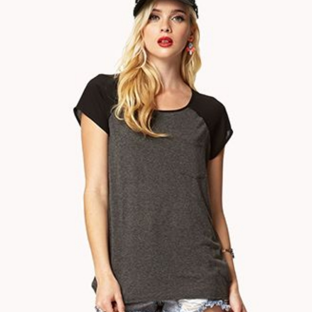 Casual Chic High Low Chiffon Sleeve Baseball Tee